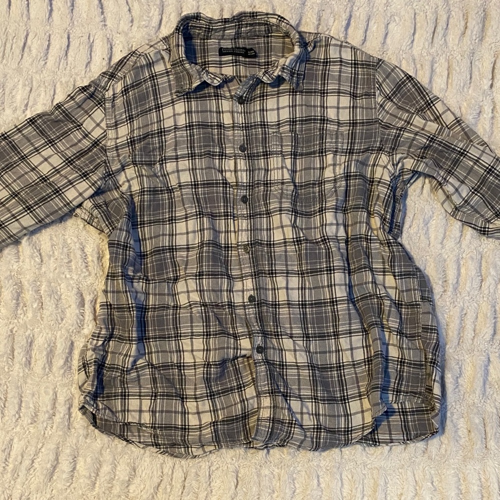 Faded Glory Gray and White Plaid Shirt